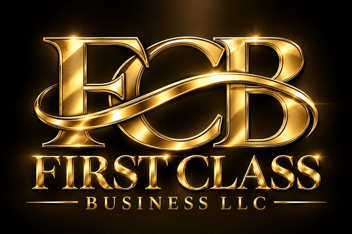First Class Business LLC gold and black monogram logo with elegant lettering